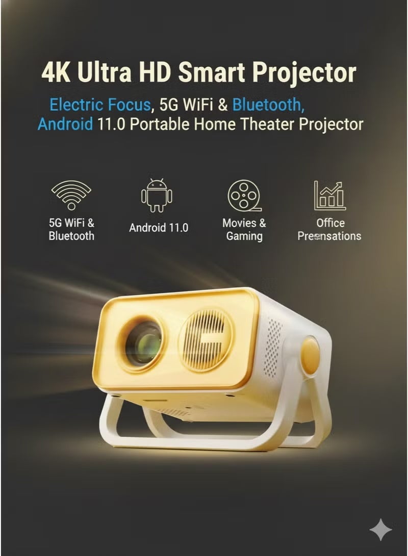 TIGER HT23 4K Ultra HD Smart Projector – Auto Electric Focus, 5G WiFi & Bluetooth, Android 11 Portable Home Theater Projector for Movies, Gaming, Presentations & Meetings - Image 1