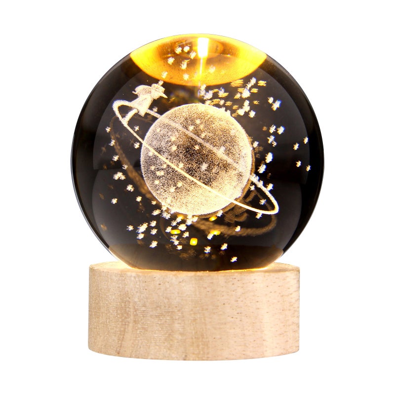 3D Crystal Ball with Warm Light Wooden Base Small Night Light Desktop Decoration Ornaments Holiday Gift USB Plug and Play - Image 1