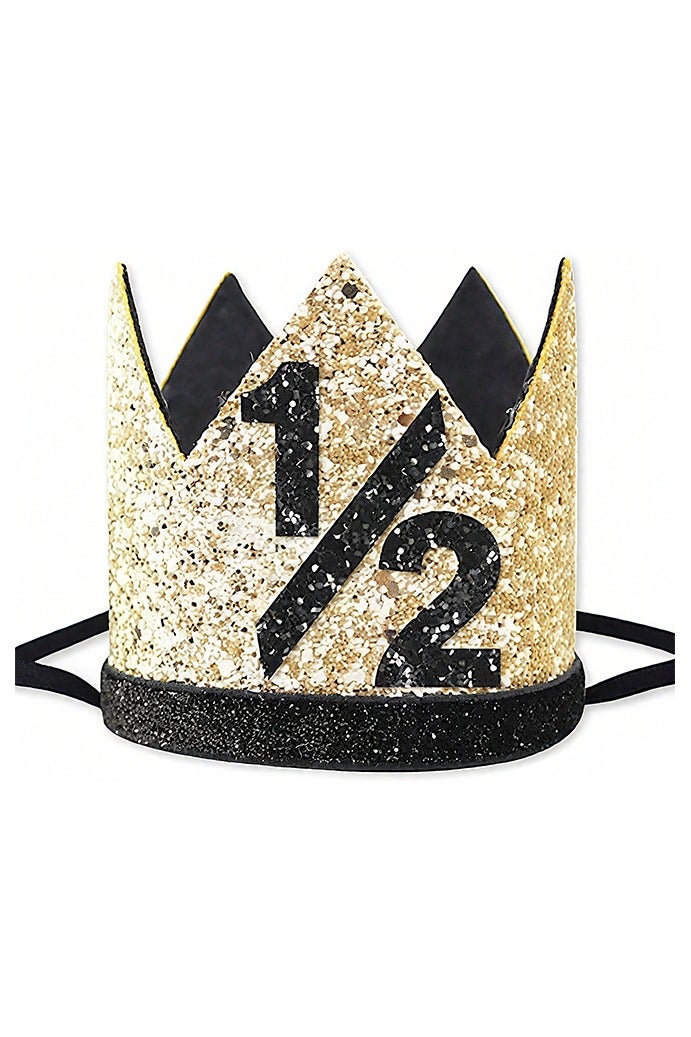 1/2 Birthday Boy Crown - Black and Yellow Adjustable Baby Boy Half Birthday Hat for 6-12 Months - Image 1
