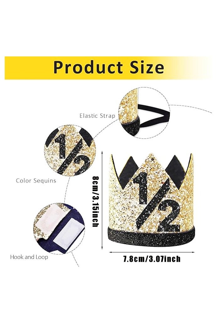 1/2 Birthday Boy Crown - Black and Yellow Adjustable Baby Boy Half Birthday Hat for 6-12 Months - Image 2