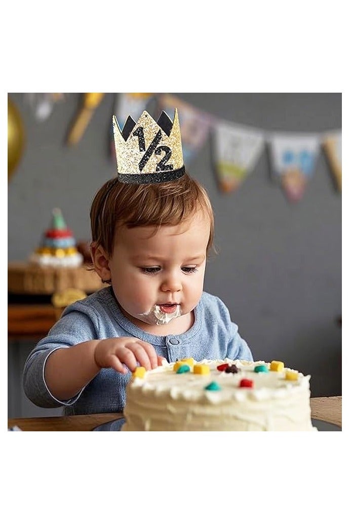 1/2 Birthday Boy Crown - Black and Yellow Adjustable Baby Boy Half Birthday Hat for 6-12 Months - Image 3