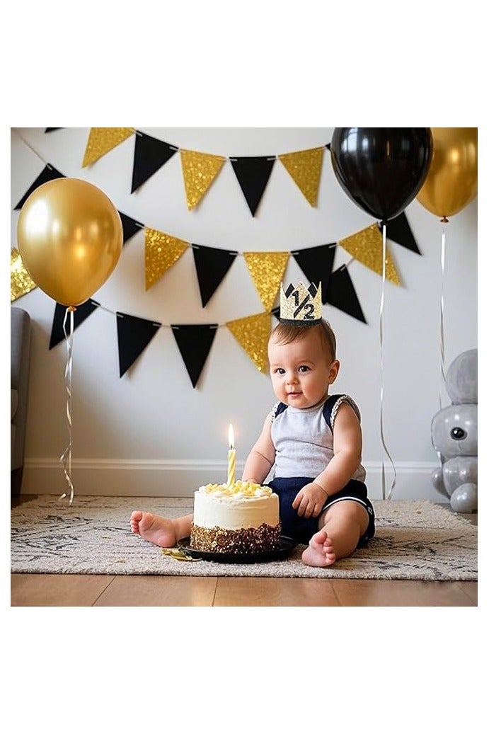1/2 Birthday Boy Crown - Black and Yellow Adjustable Baby Boy Half Birthday Hat for 6-12 Months - Image 4