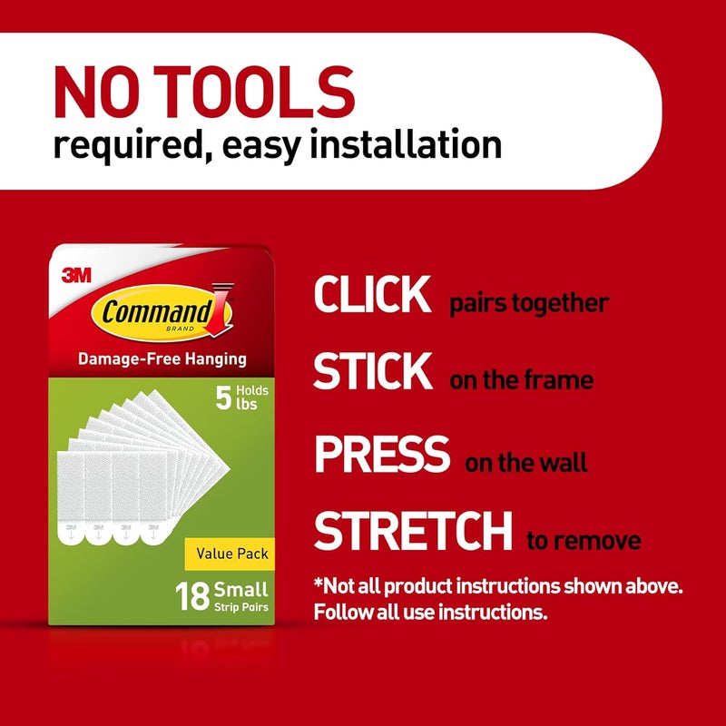 Command 4 lb Small Picture Hanging Strips 36 Pairs (72 Strips), Damage-Free Hanging Picture Hangers, No Tools Wall Hanging Strips for Home Decor, White Adhesive Strips - Image 2