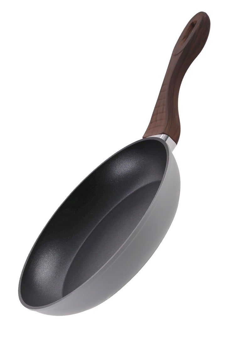ايست من نون 10 Piece Cookware Set Aluminum Pots And Pans, Non-Stick Surface with Wood Finish Handles, 1x24cm Frypan, 1x28cm Grillpan, 1x20cm Saucepan, 1x20cm Casserole with Tempered Glass Lid, 1x24cm Casserole with Tempered Glass Lid, Ladle, Skimmer and Slotted - Dark Grey  - Image 5