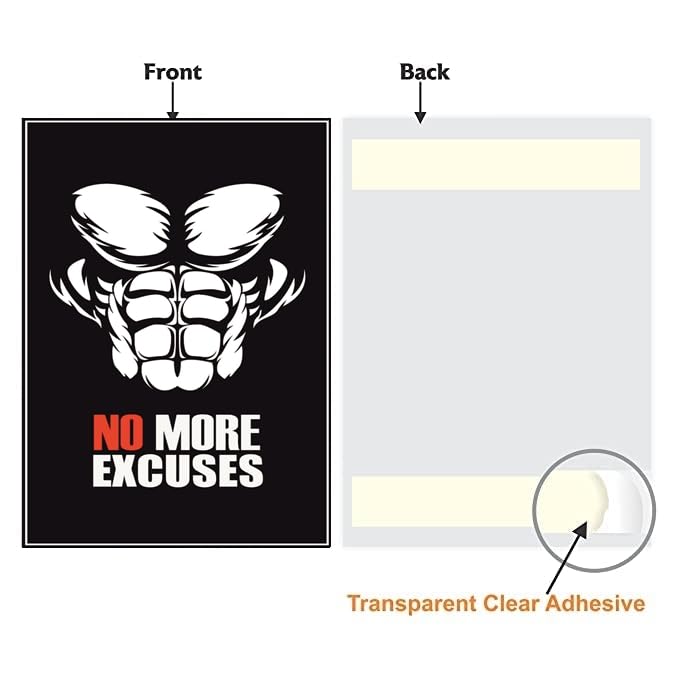 PIXELARTZ Wall Poster No More Excuses Motivational Workout and Exercises Illustrations Bodybuilding Gym Posters HD Quality Posters for Home, Office, Room, Gym Wall - Multicolor - Image 3