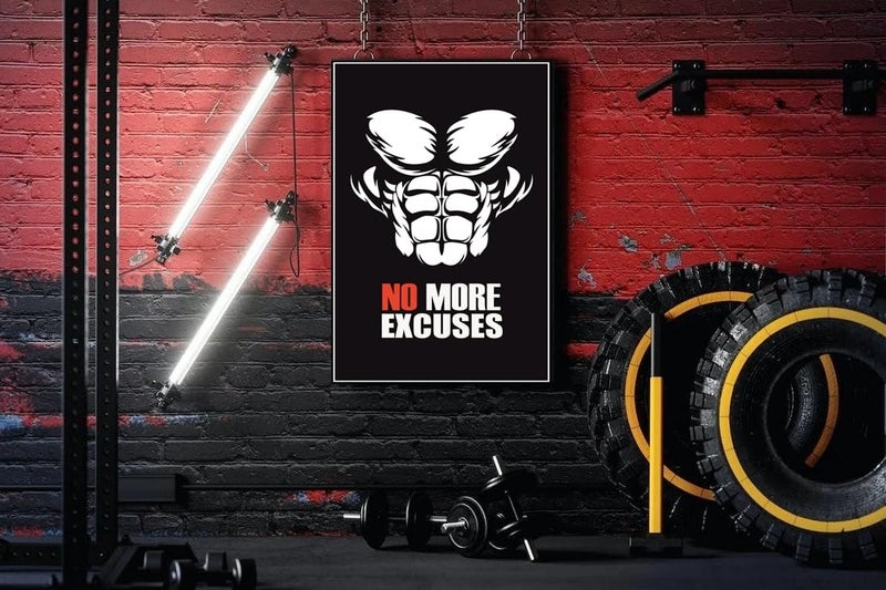 PIXELARTZ Wall Poster No More Excuses Motivational Workout and Exercises Illustrations Bodybuilding Gym Posters HD Quality Posters for Home, Office, Room, Gym Wall - Multicolor - Image 1