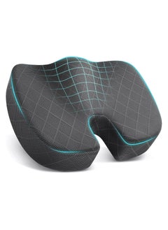 RAQTA Memory Foam Cushion for Office Chair, Car Seat, Airplane, Bleacher – Sciatica, Hip & Coccyx Pain Relief – Desk Chair Cushion for Long Sitting, Office Workers, Car Drivers  - Image 1
