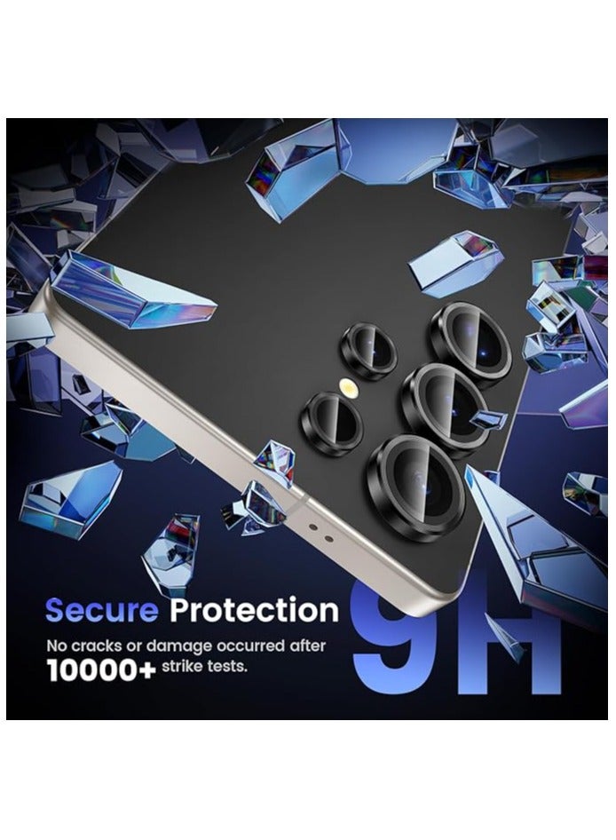 Denx Camera Lens Protector for Samsung Galaxy S25 Ultra 6.9inches, Single Ring Cover 9H Hardness Tempered Glass, Easy Installation Tray, HD Clear (Black) - Image 3