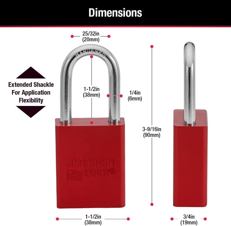 Master Lock A1106RED Anodized Aluminum Safety Padlock - High Visibility Red with Chrome Plated Shackle - Image 3