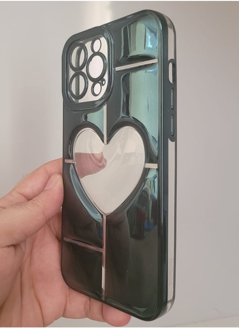 Creative - iPhone 14 Pro crystal heart design case for girls and women Green Colour - Image 1