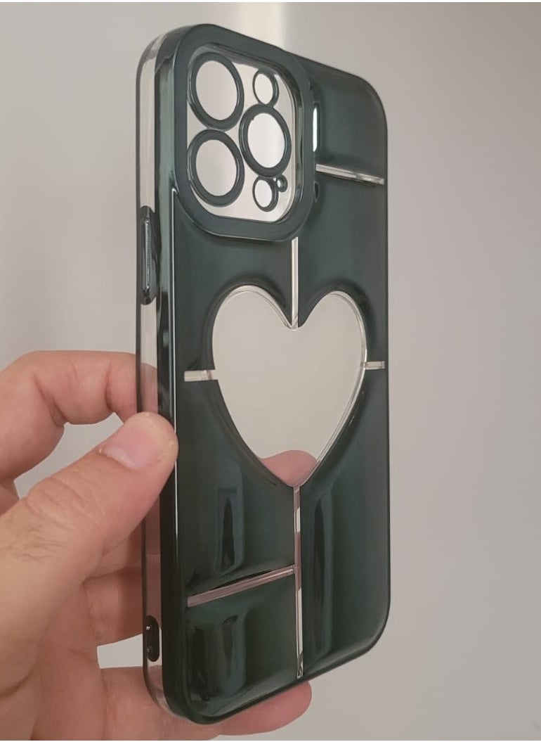 Creative - iPhone 14 Pro crystal heart design case for girls and women Green Colour - Image 1