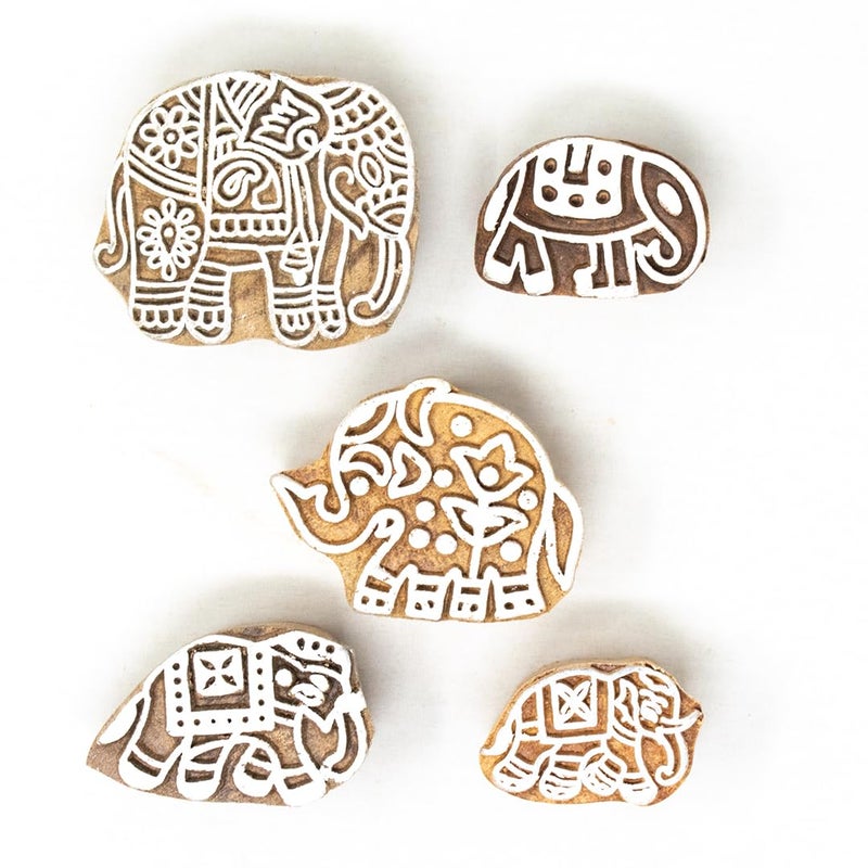 TWOGRAMS Wooden Stamp Block - Printing Stamp Design Set - Block for Printing Saree Border, Dresses, Craft Card Making, Scrapbook, Clay Pottery | Set of 5 | - Image 1