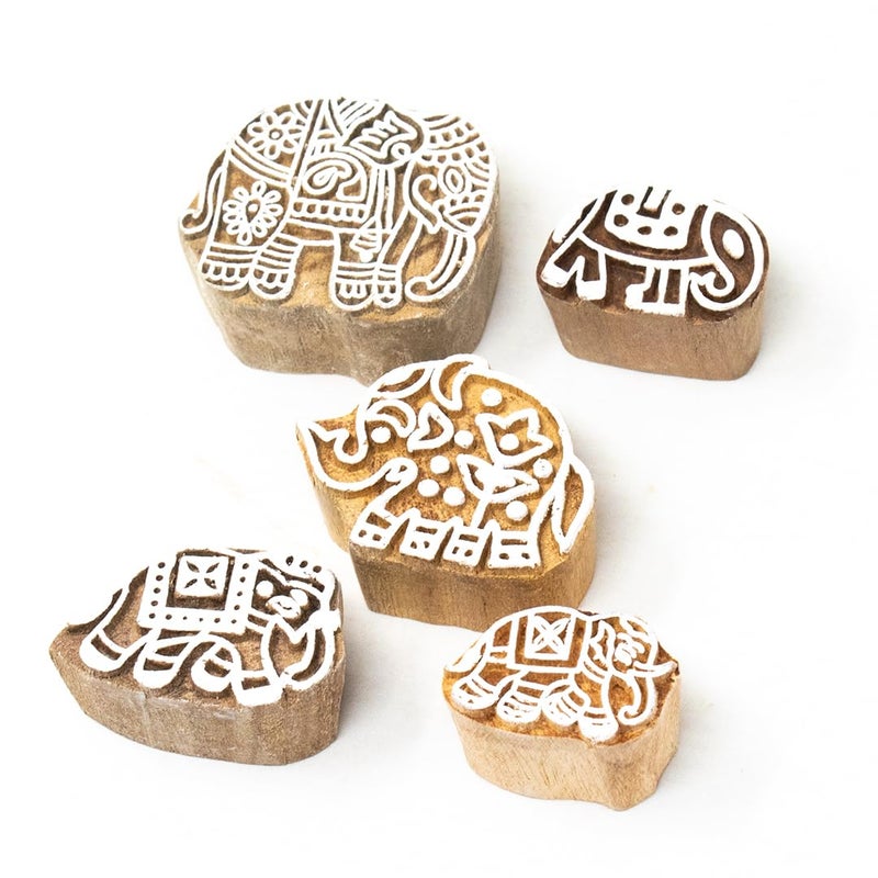 TWOGRAMS Wooden Stamp Block - Printing Stamp Design Set - Block for Printing Saree Border, Dresses, Craft Card Making, Scrapbook, Clay Pottery | Set of 5 | - Image 2