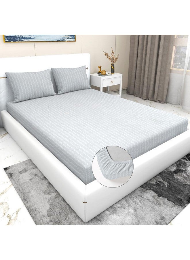 RD TREND Presents Luxurious Glace Cotton Super Soft 210 TC 360° Elastic Fitted Bedsheet King Size (78X72X8 Inch) with 2 Pillow Covers, Color -Light Grey, Pattern-Solid - Image 1