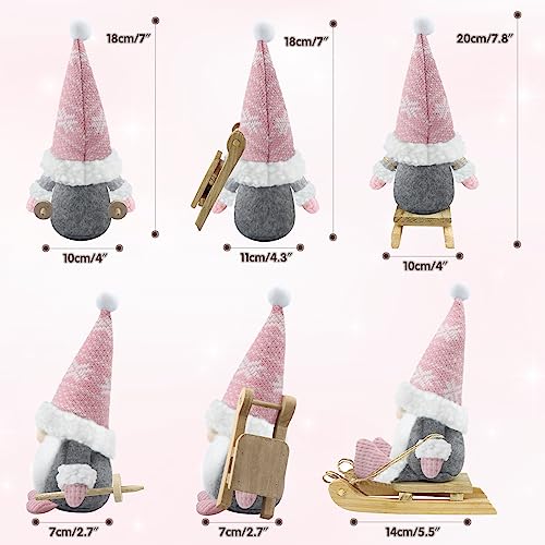 Gehydy Set of 3 Christmas Gnomes Decorations Handmade Sled Gnome Xmas Decor for Home Kitchen Farmhouse Tiered Tray - Pink - Image 2