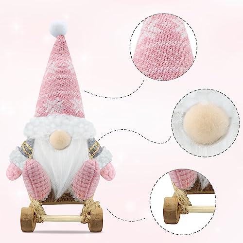 Gehydy Set of 3 Christmas Gnomes Decorations Handmade Sled Gnome Xmas Decor for Home Kitchen Farmhouse Tiered Tray - Pink - Image 3