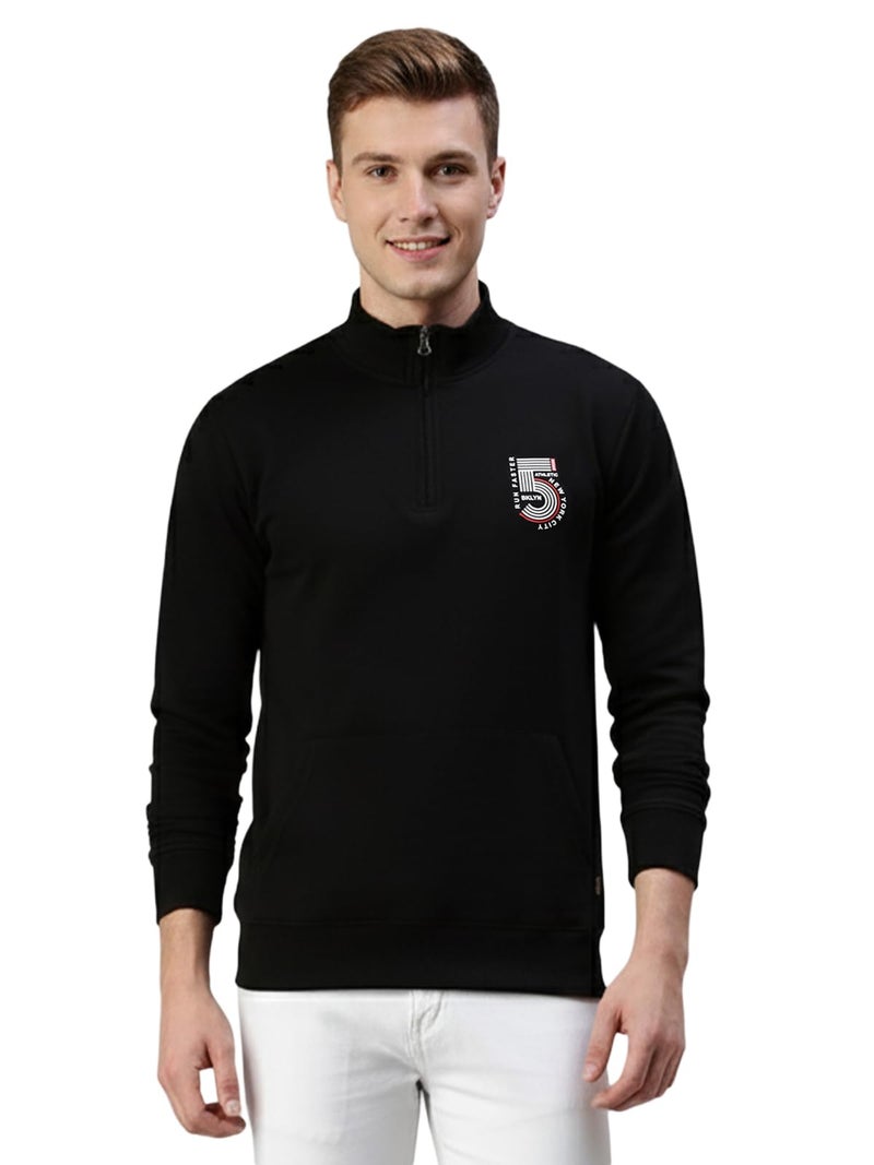 ONN Men's Cotton Solid Regular Fit Full Sleeve Hi-Neck Half Zip Sweatshirt 9004_BLK_S_1PC - Image 1