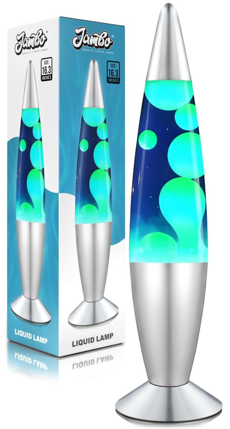 JAMBO 16" Beautiful Lamp- Blue with Yellow/Green Wax, Relaxing Liquid Light, Night Light Nightlight, Home Decor Living Room Office Bedroom Lamp for Adults Teens Kids, Magma Motion - Image 1