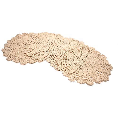 Phantomon 7 Inch Doilies Handmade Round Crochet Cotton Lace Doilies Table Placemats Doilies Vase Pads Doily Pack of 4 Beige