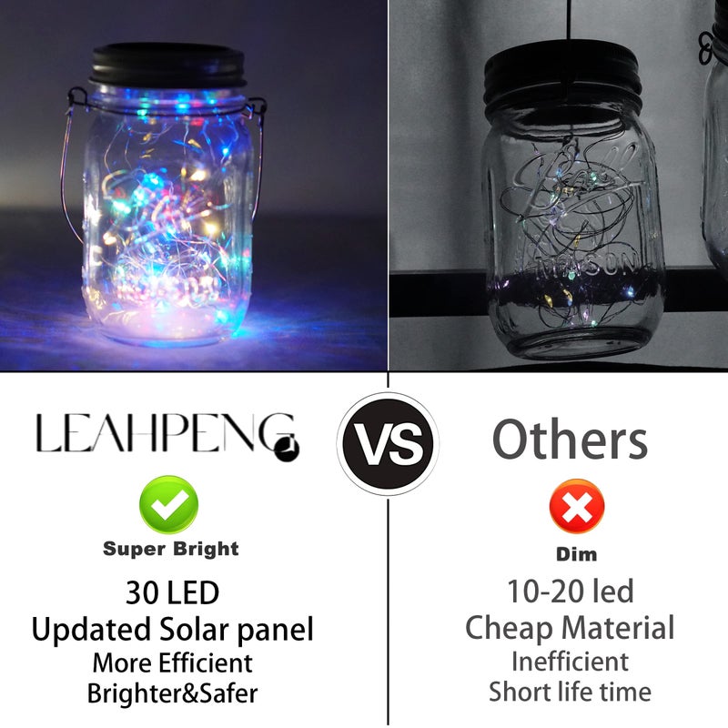 SmilingTown 30 LED 10 Packs Mason Jar Lights with Hangers Colorful Solar Mason Jar Lids Fairy String Light Outdoor for Patio Yard Garden Decor Christmas Wedding Party Lights (NO Jars) - Image 5