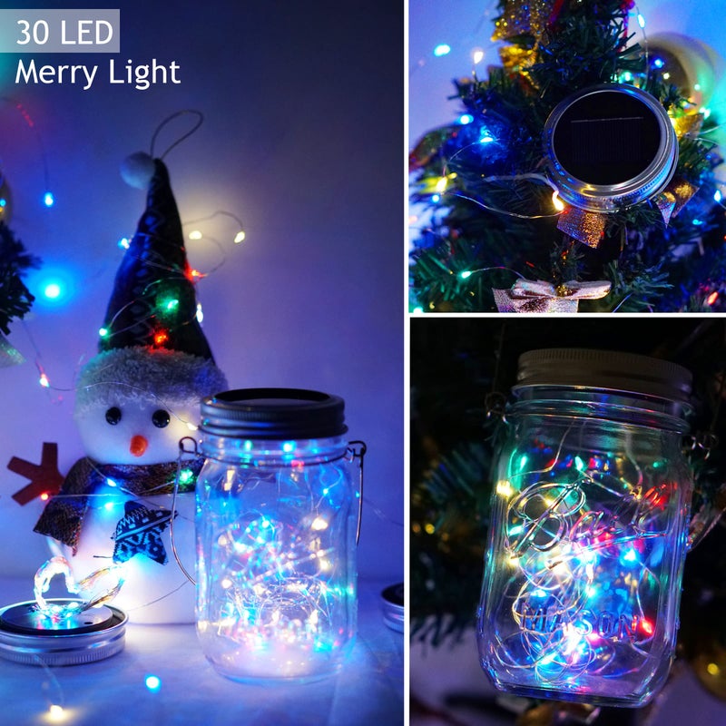 SmilingTown 30 LED 10 Packs Mason Jar Lights with Hangers Colorful Solar Mason Jar Lids Fairy String Light Outdoor for Patio Yard Garden Decor Christmas Wedding Party Lights (NO Jars) - Image 3