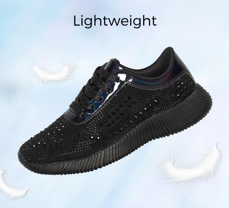 BELOS Women's Glitter Shoes Sparkly Lightweight Metallic Sequins Tennis Shoes(8.5, Black Rhinestone) - Image 4