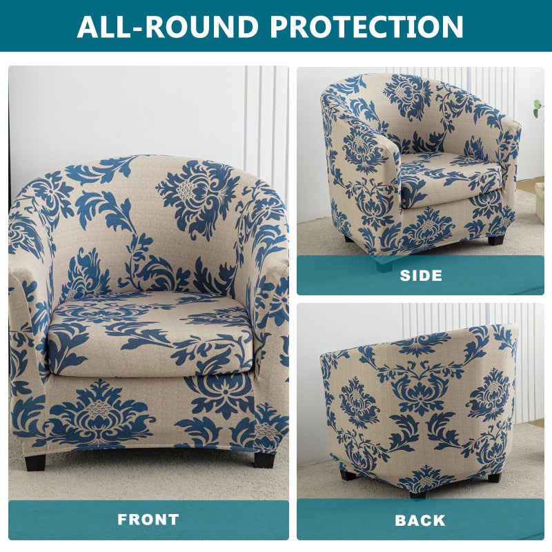 KRFOONN Club Chair Slipcover 2 Piece Stretch Printed Round Barrel Chair Covers Removable Tub Chair Slipcover with Elastic Bottom Chair Coverings Furniture Protector Cover for Living Room, B13 - Image 4