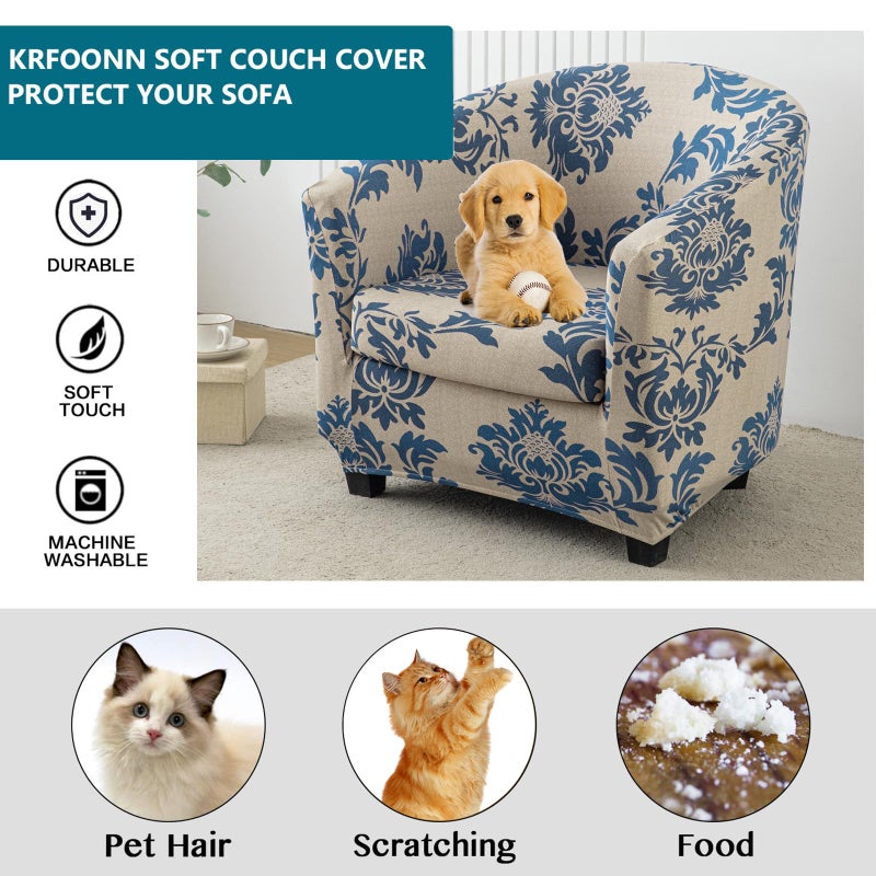 KRFOONN Club Chair Slipcover 2 Piece Stretch Printed Round Barrel Chair Covers Removable Tub Chair Slipcover with Elastic Bottom Chair Coverings Furniture Protector Cover for Living Room, B13 - Image 5