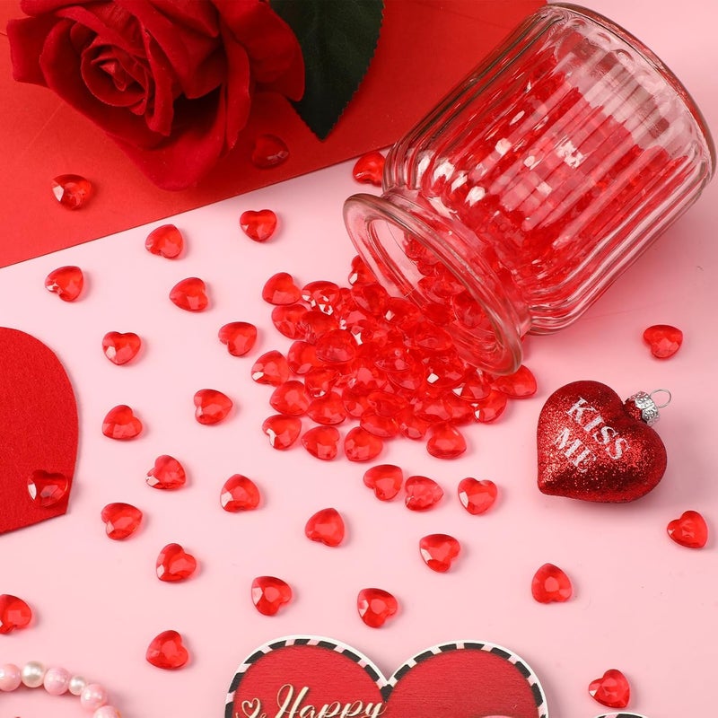 BOARDFEB 240 Pcs Red Acrylic Heart Translucent Crystals Gems 3D Shaped Rhinestones for Vase Filler Ice Rocks,Table Scatter, Party Wedding Arts Crafts Decoration - Image 3