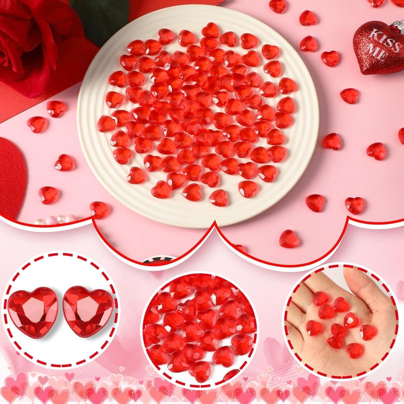 BOARDFEB 240 Pcs Red Acrylic Heart Translucent Crystals Gems 3D Shaped Rhinestones for Vase Filler Ice Rocks,Table Scatter, Party Wedding Arts Crafts Decoration - Image 2