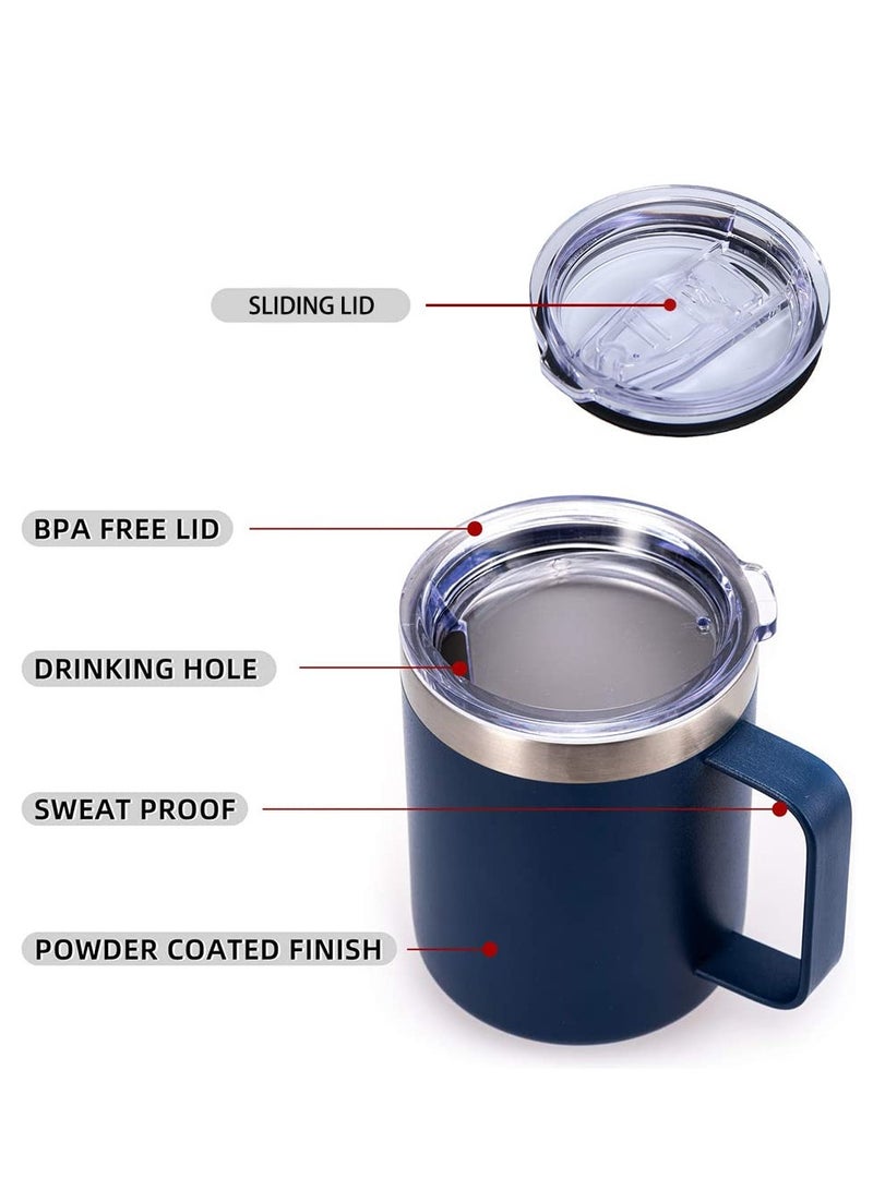 Insulated Coffee Mug, Vacuum Coffee Cup with Sliding Lid, Double Wall Stainless Steel Travel Mug with Handle, Coffee Travel Tumbler Cup (Navy Blue, 12 Oz)  - Image 4