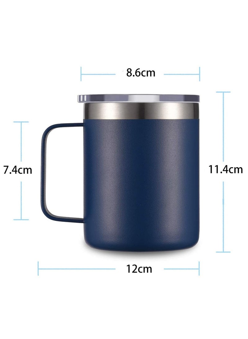Insulated Coffee Mug, Vacuum Coffee Cup with Sliding Lid, Double Wall Stainless Steel Travel Mug with Handle, Coffee Travel Tumbler Cup (Navy Blue, 12 Oz)  - Image 2