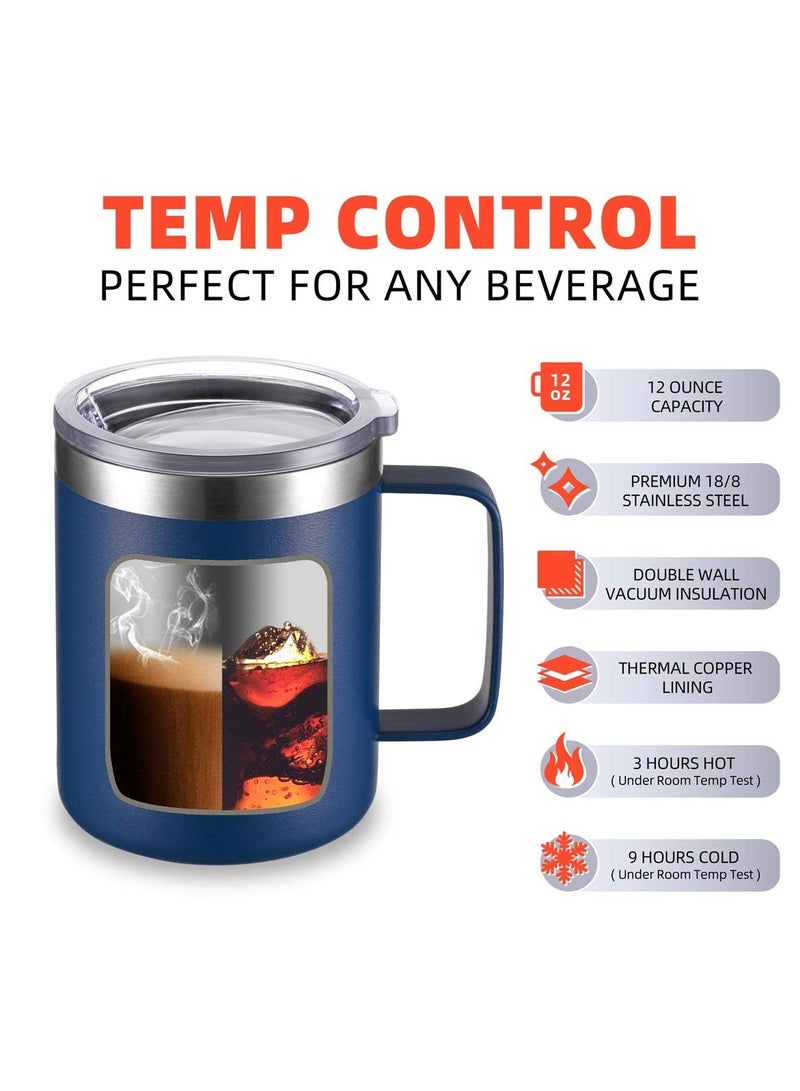 Insulated Coffee Mug, Vacuum Coffee Cup with Sliding Lid, Double Wall Stainless Steel Travel Mug with Handle, Coffee Travel Tumbler Cup (Navy Blue, 12 Oz)  - Image 3