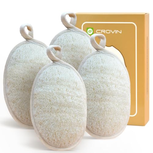 CROVIN Natural Loofah Exfoliating Body Scrubber, Made with Natural Shower Loofah Sponge for Men and Women’s SPA (Pack of 4) - Image 1