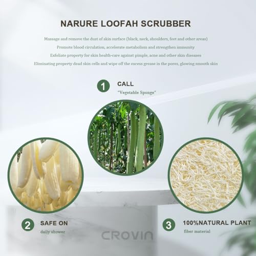 CROVIN Natural Loofah Exfoliating Body Scrubber, Made with Natural Shower Loofah Sponge for Men and Women’s SPA (Pack of 4) - Image 3