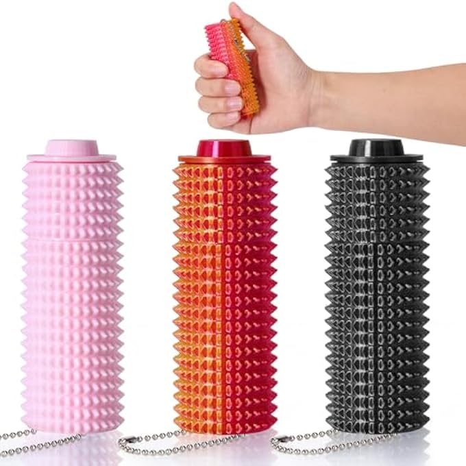SASBSC Little Ouchies Fidget, 3pcs Pocket Fidget, Spiky Grippie Stim Keychain, Venting Key Pendant for Anxiety Relief Positive,Pain FidgetBlack+Orange+Pink - Image 1
