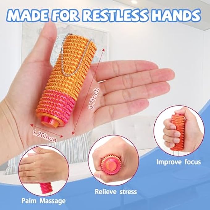 SASBSC Little Ouchies Fidget, 3pcs Pocket Fidget, Spiky Grippie Stim Keychain, Venting Key Pendant for Anxiety Relief Positive,Pain FidgetBlack+Orange+Pink - Image 3