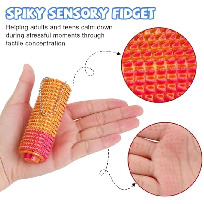 SASBSC Little Ouchies Fidget, 3pcs Pocket Fidget, Spiky Grippie Stim Keychain, Venting Key Pendant for Anxiety Relief Positive,Pain FidgetBlack+Orange+Pink - Image 2