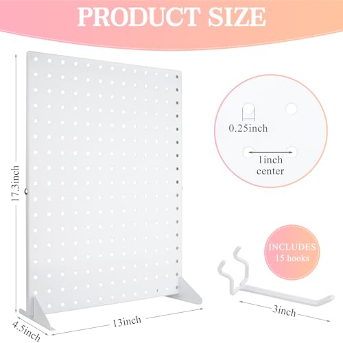 VACONICO Peg Board Display Stand with 15 Hooks Tabletop Metal Pegboard Shelf for Craft Shows Fairs Retail Stores Vendors Arts and Crafts Finishing 17x13Inch White - Image 3