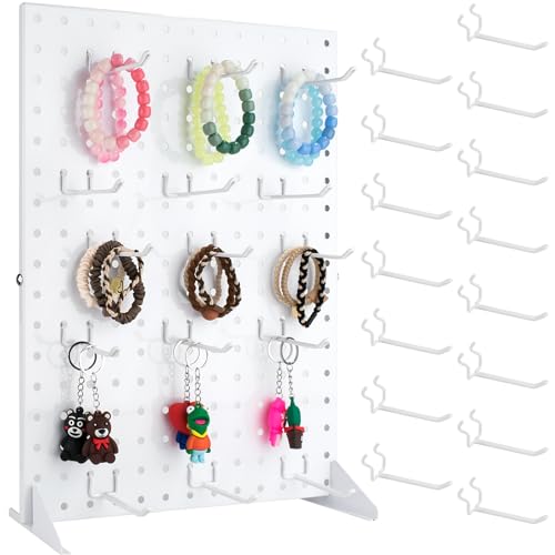 VACONICO Peg Board Display Stand with 15 Hooks Tabletop Metal Pegboard Shelf for Craft Shows Fairs Retail Stores Vendors Arts and Crafts Finishing 17x13Inch White - Image 1