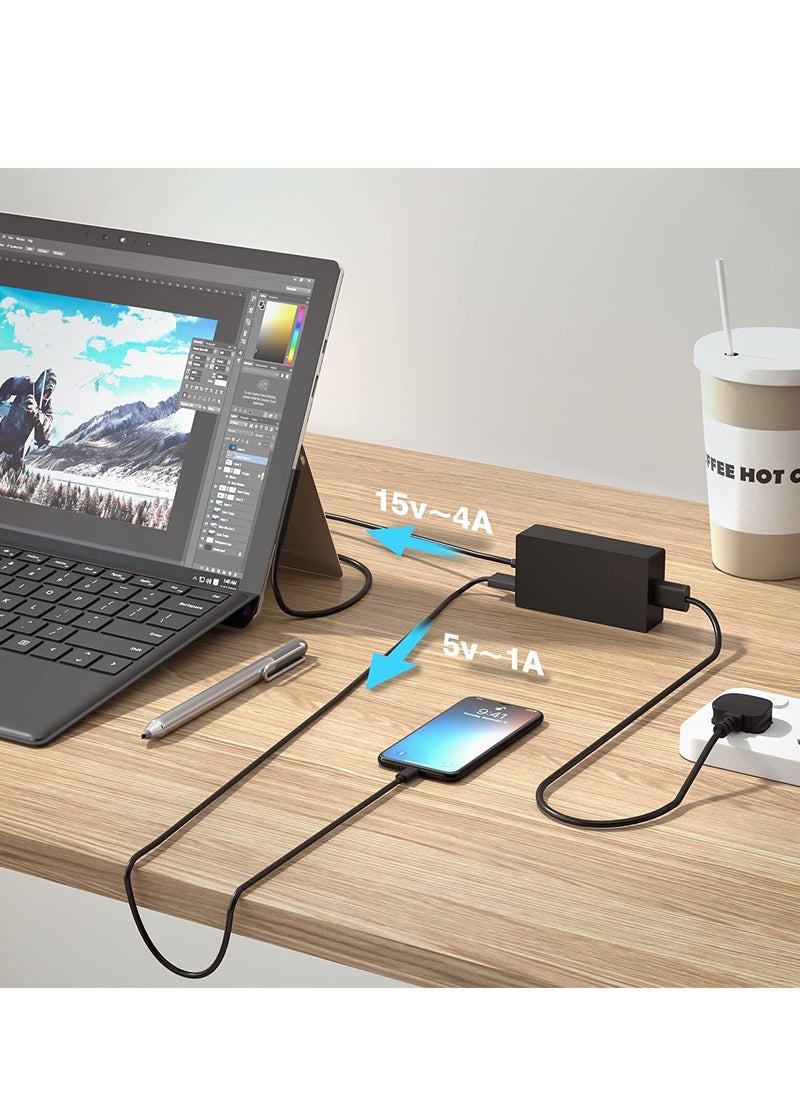 Surface Pro Charger, 65W Microsoft Surface Charger for Surface Pro 3/4/5/6/7/7+/8/9, Surface Laptop 1/2/3/4/5, Surface Go 1/2/3, Surface Book 1/2/3, Surface Laptop Go 1/2, Surface Laptop Studio