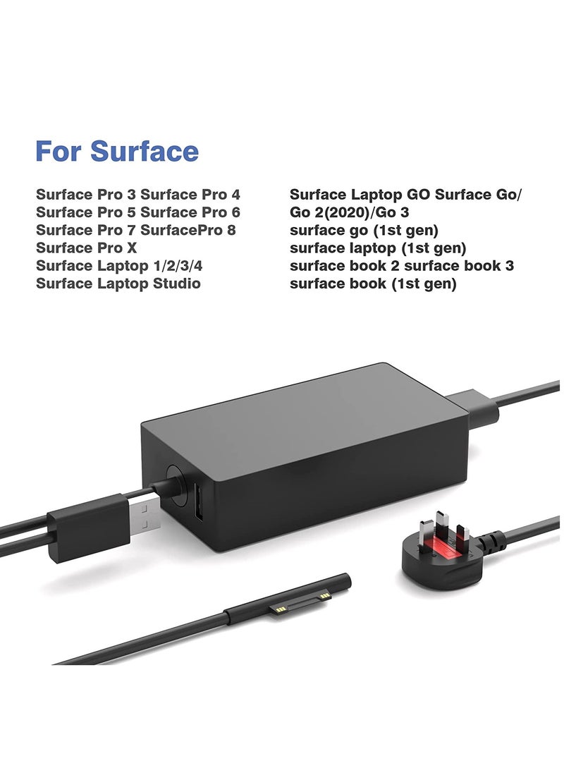 Surface Pro Charger, 65W Microsoft Surface Charger for Surface Pro 3/4/5/6/7/7+/8/9, Surface Laptop 1/2/3/4/5, Surface Go 1/2/3, Surface Book 1/2/3, Surface Laptop Go 1/2, Surface Laptop Studio
