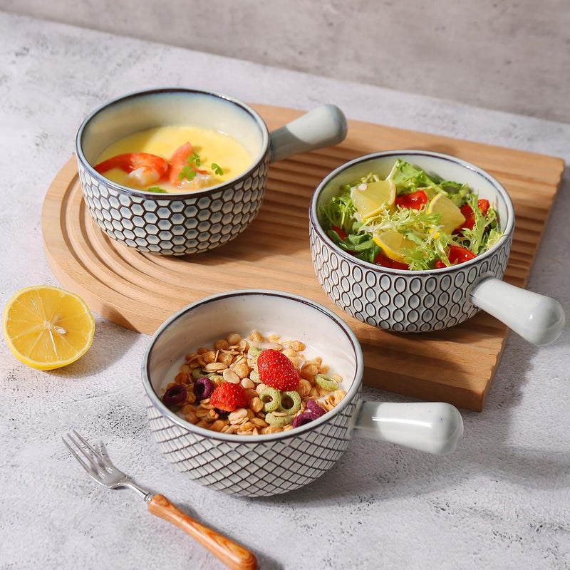 MONITO 16 Oz French Onion Soup Bowls With Handles, Stackable Ceramic Soup Crocks, Serving Bowls Set of 4, Oven/Microwave/Dishwasher Safe, for Chili, Beef Stew, Cereal, Pasta, White-blue - Image 4