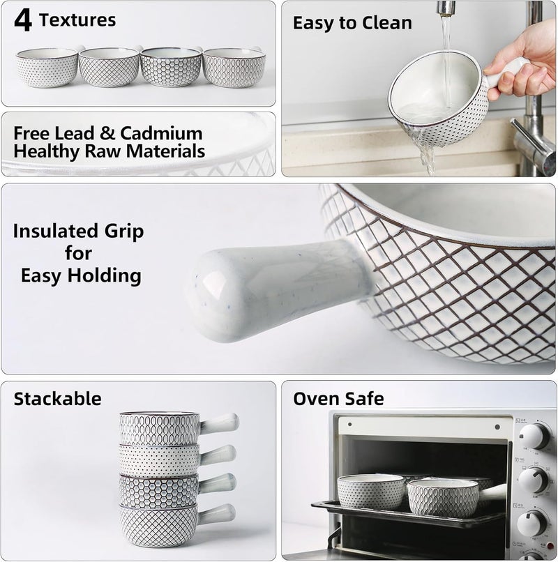 MONITO 16 Oz French Onion Soup Bowls With Handles, Stackable Ceramic Soup Crocks, Serving Bowls Set of 4, Oven/Microwave/Dishwasher Safe, for Chili, Beef Stew, Cereal, Pasta, White-blue - Image 3