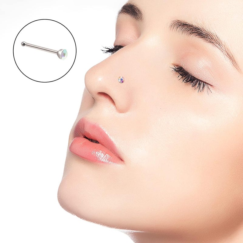 cnomg 2 Sets 120 pcs Stainless Steel Nose Ring Body Piercing Jewelry Nose Bone Stud Nose Hoop Crystal Hypoallergenic White+Multicolor - Image 4