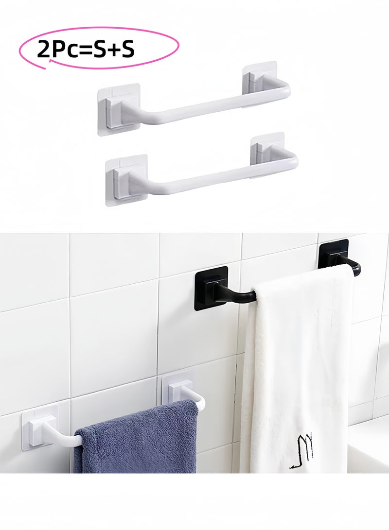 2PC Wall Mounted Towel Holder – Self-Adhesive Bathroom/Kitchen Towel Bar, Flip-Flop Hanger, Organizer Rack (White S 24.5cm ×2)  - Image 1