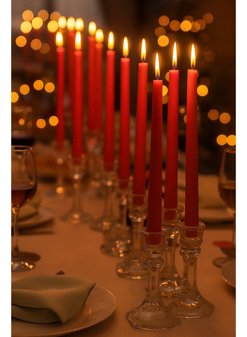 Home Care مجموعة 12 قطعة من الشموع الحمراء الطويلة الأنيقة لتزيين المنزل، العشاء الرومانسي، حفلات الزفاف والمهرجانات | شموع شمعية بدون قطرات، بدون دخان وبدون رائحة في علبة هدايا فاخرة - Image 3