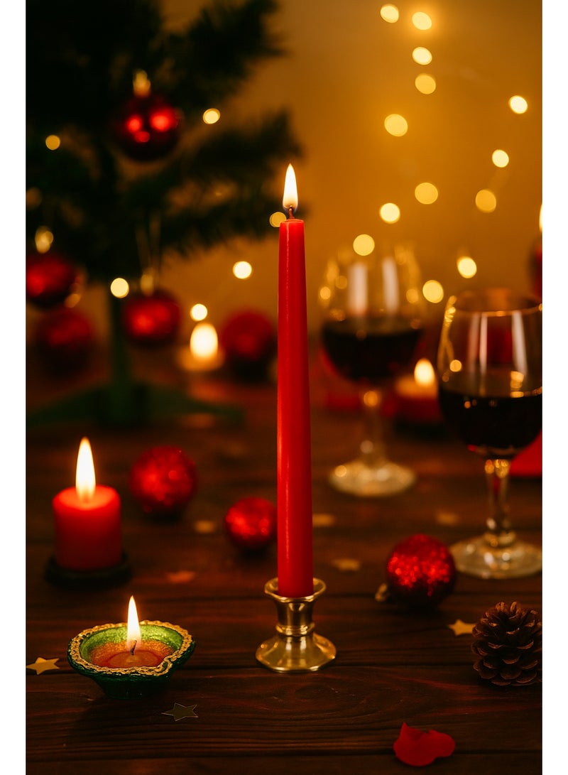 Home Care مجموعة 12 قطعة من الشموع الحمراء الطويلة الأنيقة لتزيين المنزل، العشاء الرومانسي، حفلات الزفاف والمهرجانات | شموع شمعية بدون قطرات، بدون دخان وبدون رائحة في علبة هدايا فاخرة - Image 4