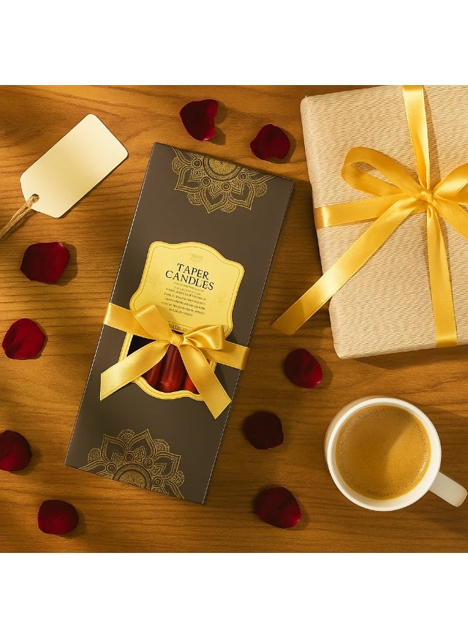 Home Care مجموعة 12 قطعة من الشموع الحمراء الطويلة الأنيقة لتزيين المنزل، العشاء الرومانسي، حفلات الزفاف والمهرجانات | شموع شمعية بدون قطرات، بدون دخان وبدون رائحة في علبة هدايا فاخرة - Image 2