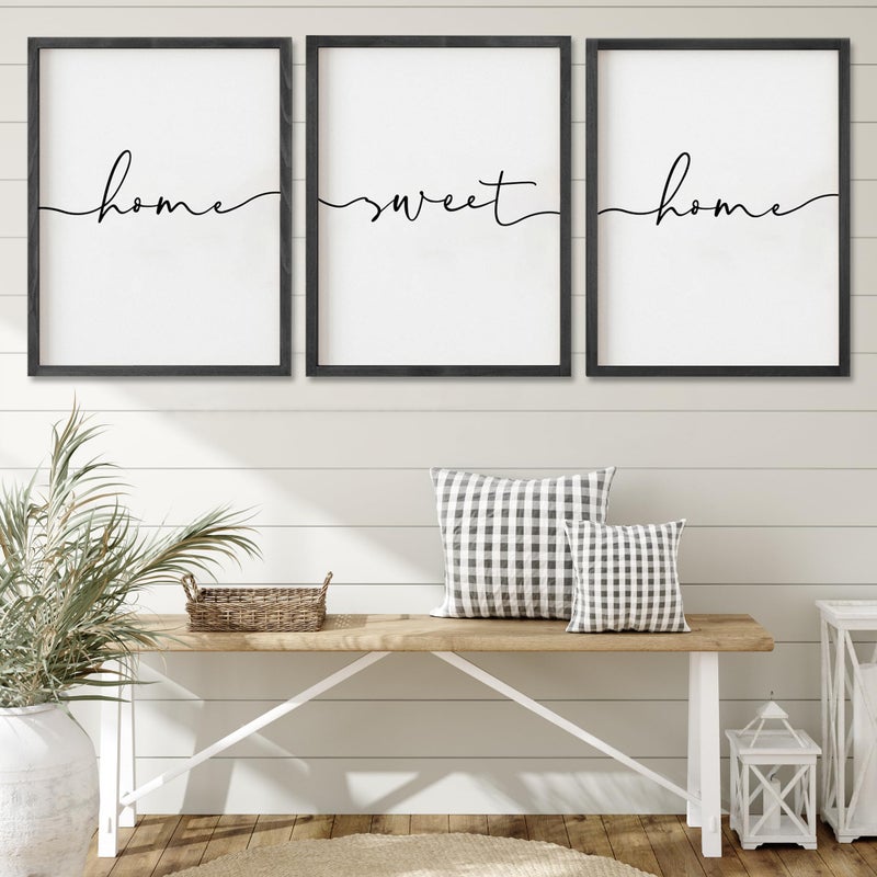 Heiple Set of 3 Framed Farmhouse Home Sweet Home Sign Above Bed Wall Decor for Bedroom Decor Wall Art Wood Signs - Image 1